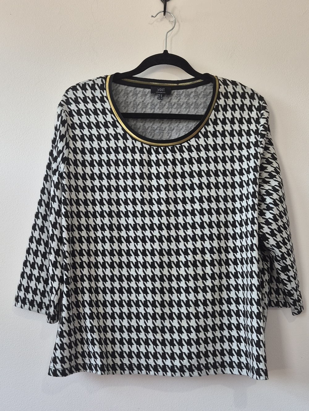 YEST HOUNDTOOTH 3/4 SLEEVE BOXY TUNIC